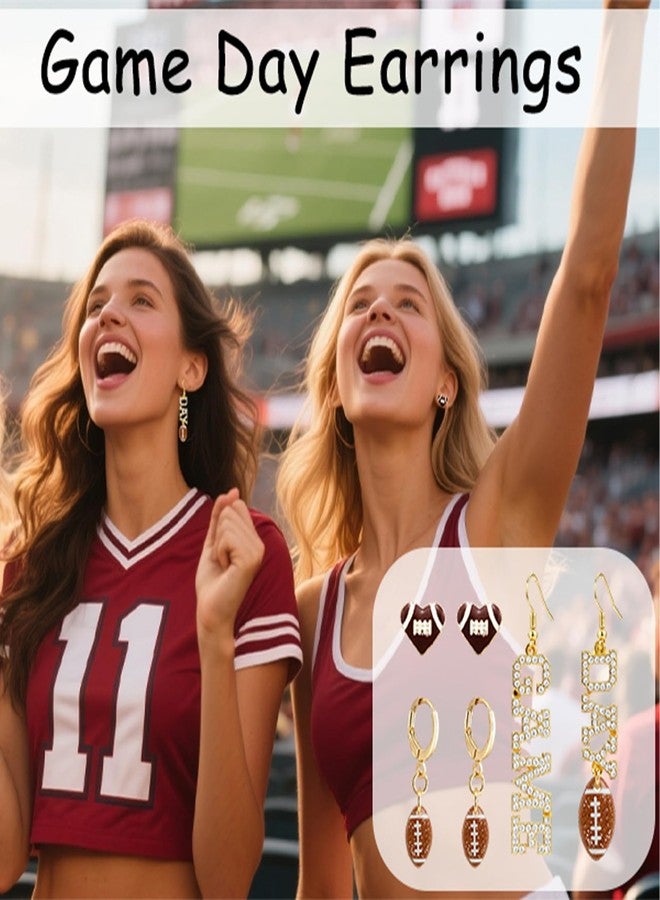Xeyau Football Earrings for Women Football Mom Game Day Earring Accessorie Outfits Shirts Set Fall Sport Jewelry Cute Sport Stud Earrings (Brown-Set) - Image 2